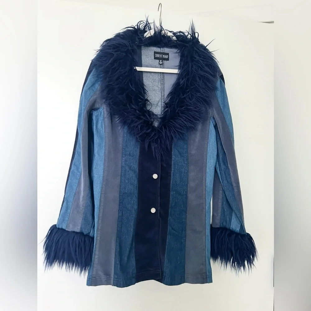 Current Mood Patchwork Denim Jacket w/ Faux Fur – XL - Picture 1 of 3